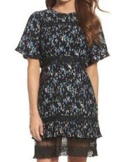 NWT Chelsea28 Black Lace Floral Pleated Mini A Line Dress Size XS