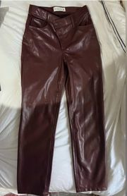 Brown Leather Crossover Waist Pant