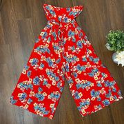 Sadie & Sage Red Floral Strapless Cropped Jumpsuit Large