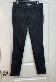 Monsoon Waxed Black Low Rise Ankle Zip Sailor Pockets Skinny Jeans Size 30