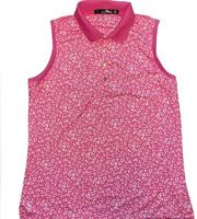 RLX Polo Ralph Lauren Ladies Pink White Floral LG Sleeveless Pique Golf Top