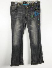 AKADEMIKS Black Wash Distressed Peace And Love Jeans, Size 34