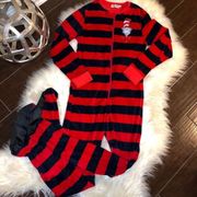 Dr. Seuss red/navy blue striped union onsie sz  small