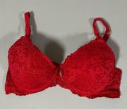 Red Floral Lace Push-Up Bra Bralette Brassiere Lingerie Size 34D ♥️