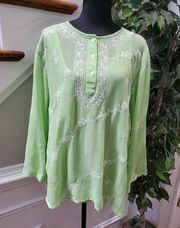 ChadWicks Women Green Polyester Henley Neck Short Sleeve Casual Shirt Size 20W