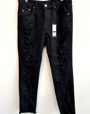 Carmar Mia Mid Rise Stretch Black Distressed Jeans 29 NWT