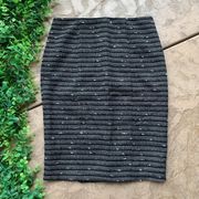 Nanette Lepore Tweed Wool Blend Striped Pencil Skirt Career Black White Size 6