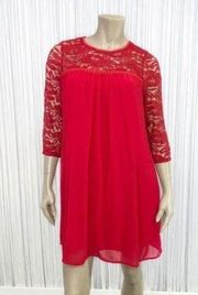 AS YOU WISH Red Long Sleeve Lace Dress  Large