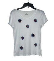 Ann Taylor Embroidered Applique Flower Tee Short Sleeve T-Shirt Women Medium