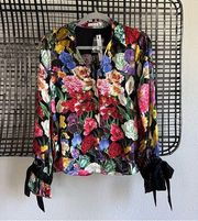 Alice + Olivia  Randa bow-detailed floral-print devoré-satin blouse