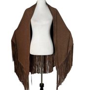 Boston Proper Fringe Trim Poncho Brown Cape Faux Suede Perforated Womens Size S