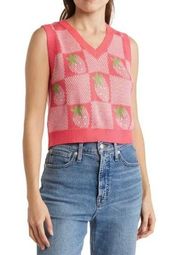 COTTON EMPORIUM Sweater Vest Pink Women's Size Large Strawberry Sleeveless