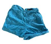 Rag & Bone Shorts Womens 8 Jess Blue  Zip Fly Hook & Bar Mid Rise Linen Blend