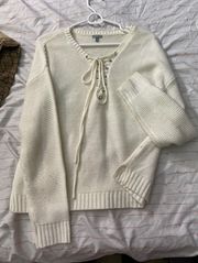 Tie Up Cream Sweater Pullover