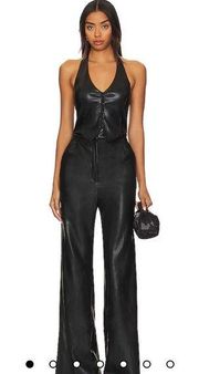 X Revolve Isadore Faux Leather Jumpsuit in Black