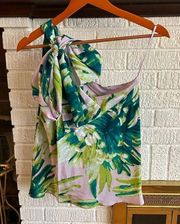 Printed One-Shoulder Blouse Tropical Floral Top NWT Size 42