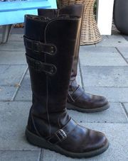 FLY LONDON Solv Dark Brown knee high zip Moto Boots 37