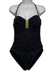 Women's La Blanca Halter Bandeau Sweetheart Black Swimsuit Size 12 EUC #S-534