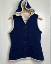 L.L. Bean Lambswool Blend Sweater Vest w/ Hood Women’s XS Blue Knit Speckled