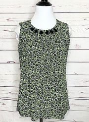 Josephine Studio Jeweled Collar Green & Black Sleeveless Blouse Petite Medium