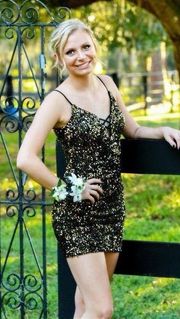 Gold and Black Sequin Homecoming Dress