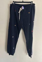 The Great Size M The Cropped Jogger Sweatpants Flower Embroided Navy Blue New