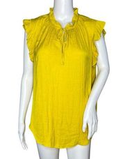 Cupcakes and Cashmere Shirt Womens Large Yellow Flutter Sleeve Ruffle Neck Boho