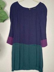 Mossimo Dutti 3/4 Sleeve Color Block Midi Dress, Navy/Emerald/Purple Medium