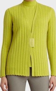 Lafayette 148 cashmere ribbed magnet close cardigan sweater green sz L