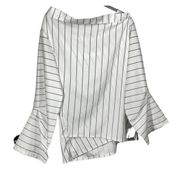 Misslook Faux Wrap Long Sleeve Striped Top White Gray Size Medium