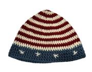 Handmade American Flag Crocheted Beanie Red White Blue Stripes Stars Patriotic