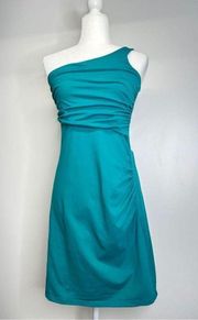 Susana Monaco Dress Womens Size Large Mini Teal One Shoulder Ruched Style