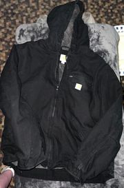 Carhartt Relaxed Fit Washed Duck Sherpa-Lined Jacket in Black