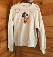 WHITE  MINNIE MOUSE HAND PAINTED SWEATSHIRT PULLOVER TOP