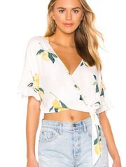 White Yellow Lemon Grove Athena Lightweight Summer V Neck Wrap Crop Top