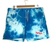 Hyper Space | NASA High Rise Tie-Dye 5" Blue Shorts | Extra Large