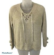 Tan Long Sleeve Crochet Sweater Top Size Small