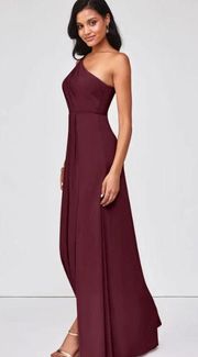 Azazie Burgundy One Shoulder A-Line Bridesmaid Dress Women's Size C