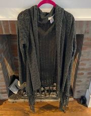 Listicle Gray Fringe Open Front Cardigan Bohemian size Medium