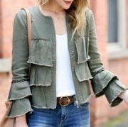 INC  Green Ruffled Jacket