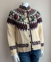 Vintage Woolrich Floral Fair Isle Button Down Cardigan Sweater Sz S PW8