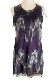 NEW BCBGeneration Womens Sleeveless Tunic Top S Black & Silver Sequins Sheer S23