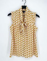 Tommy Hilfiger Novelty Giraffe Print Sleeveless Neck Tie Blouse Medium