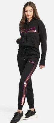 Bebe Womens Black Sequin Stripe Jogger 1284A Colorful Bling Sweatpants Size L