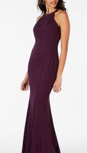 NW Nightway Mulberry Beaded Neckline Textured Glitter Knit Mermaid Dress NWT