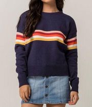 Dark Navy Blue Sunset Chest Striped Knit Crewneck Sweater | Sky & Sparrow