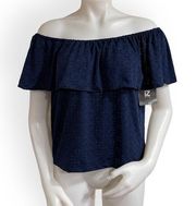 IZ Byer Navy Blue Off The Shoulder Blouse XL