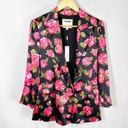 L’AGENCE Taryn Silk Blazer Dark Floral Double Breasted Coat Size US 2