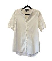 Lafayette 148 Cotton Button Down High Low 1/3 Sleeve Shirt Size 8