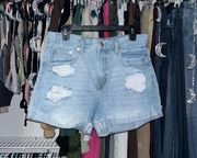 high waisted light wash distressed mom shorts *size 10*